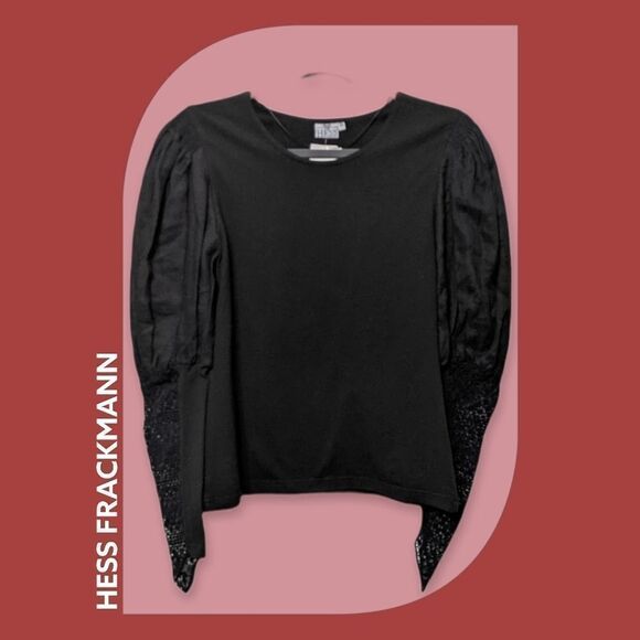 NWT HESS FRACKMANN Linen Crochet Puff Sleeve Top 8 - Picture 1 of 9